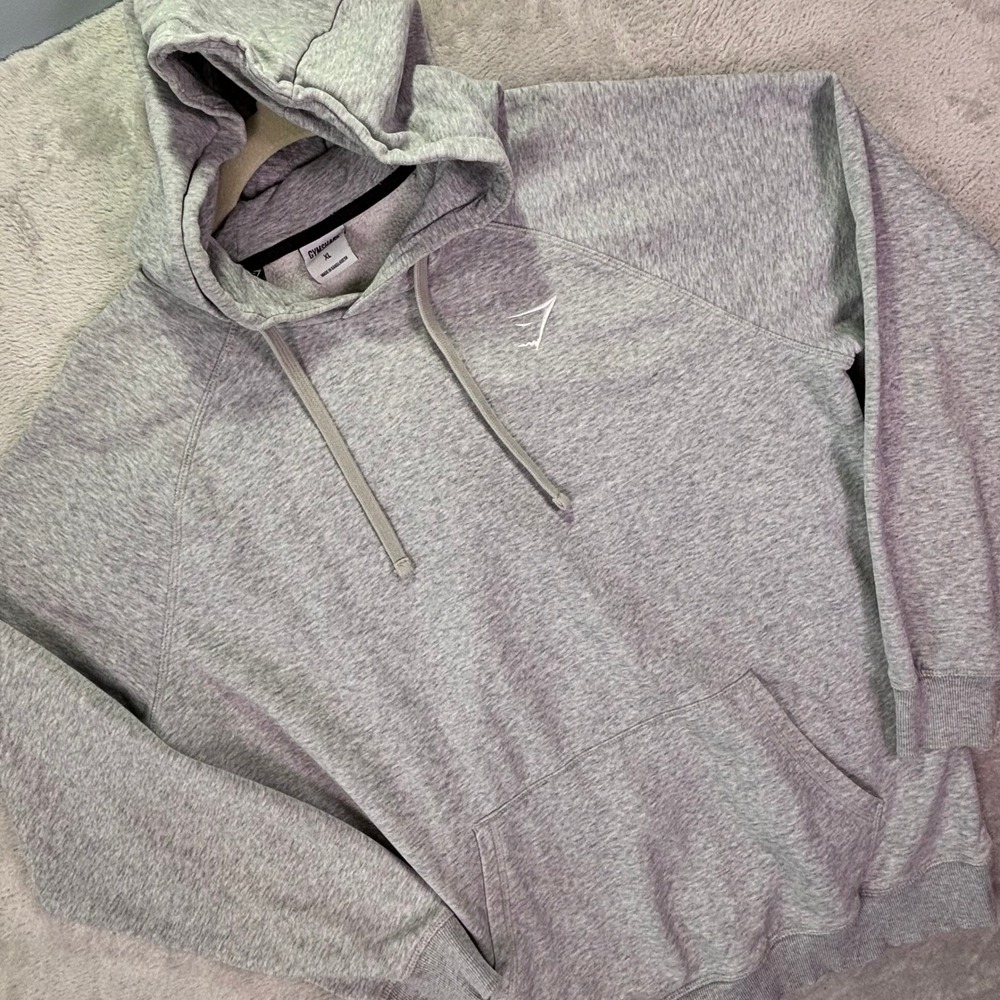 Gymshark Mens XL Gray Marl Pullover Hoodie Embroidered Logo Athletic Sweatshirt